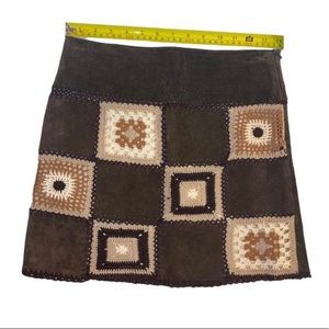 Vintage Rampage Crocheted Patchwork Suede Mini Skirt